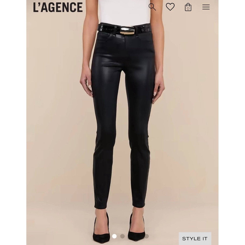 L'AGENCE Black Lamb Leather Slim Fit Pants 2377SVC Size 27